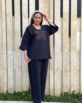 ست بلوز شلوار گلدوزی لینن 1534