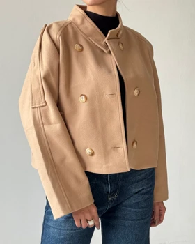 ترنچ کت یقه دکمه کد 100159 (کرم)