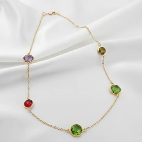 گردنبند ژوپینگ نگین رنگی چندتایی طلایی