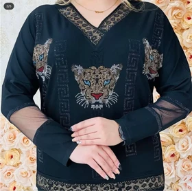 بلوز زنانه پلنگی ترک سنگ کریستال