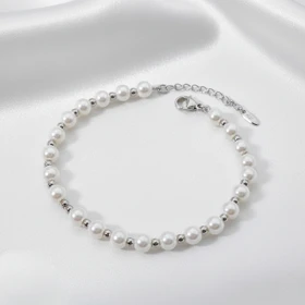 دستبند ژوپینگ مرواریدی سفید سیلور