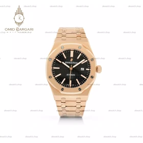 ساعت مچی اودمار پیگه باتری بند رزگلد صفحه مشکی Audemars Piguet