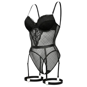 بادی فانتزی گیپور و حریر پشت بندی مشکی کد 1111