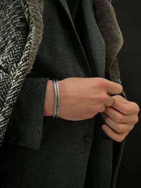 دستبند بنگل مردانه طرح پاور، استیل ضد زنگ شیک