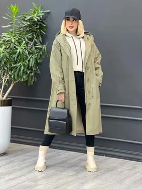 بارانی بلند آستین کمربندی
