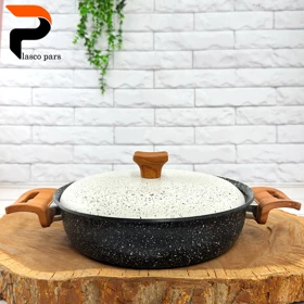 تابه 24 دودسته دسته چوبی گرانیتی مشکی سفید هاناتک