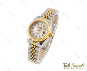 ساعت رولکس زنانه دیت جاست دورنگ طلایی صفحه صدف Rolex-3185-L