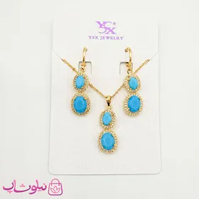 نیم ست زنانه YSX طلایی با سنگ آبی فیروزه ای