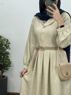 پیراهن مانتویی بلند بنفشه به همراه کمربند 2(ایراد دار)