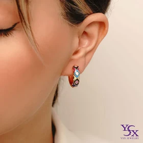 گوشواره حلقه‌ای میناکاری طرح الماس با روکش طلا برند YSX