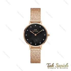 ساعت دنیل ولینگتون رزگلد زنانه صفحه صدف مشکی نگین‌دار DW-4308-28-L