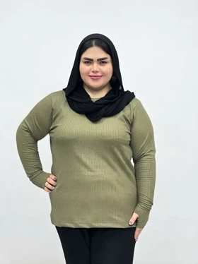 بلوز آستین بلند کبریتی فینگردار زنانه سایز بزرگ
