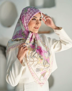 روسری ابریشم ژاکارد قواره 120 30202 (صورتی)