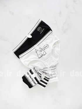 شورت اسلیپ نخ پنبه عروسکی سفید و مشکی طرح گربه