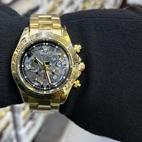 ساعت مچی اسکلیتون رولکس 16233 طرح سه موتور طلایی