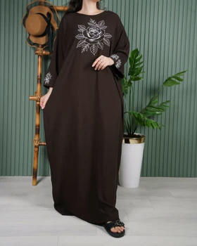 پیراهن زنانه آستین بلند گل یخ U7715 (قهوه ای)