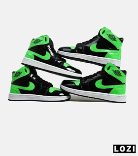 کفش کتانی مردانه و زنانه ساق‌دار مشکی سبز ورنی NIKE jordan 1