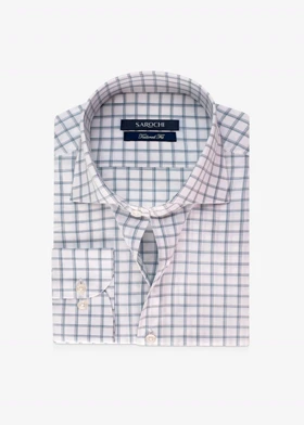 پیراهن کلاسیک نخ پنبه چهارخانه سفید سبز