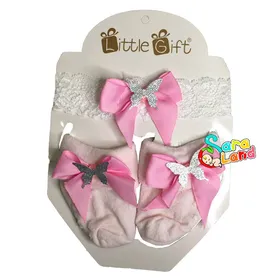 ست جوراب و هدبند دخترانه Little Gift طرح پروانه صورتی