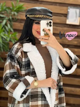 پالتو چهارخونه یقه خز