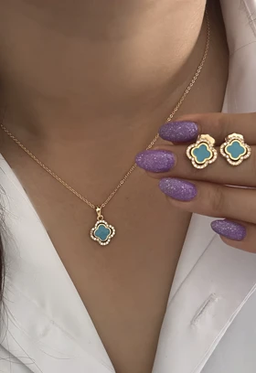 ست گردنبند گوشواره زنانه ونکلیف آبی 697