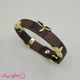 دستبند زنانه لویی ویتون مدل چرم استیل قهوه ای تیره طرحدار کد 500