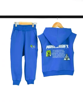 ست جلیقه کلاهدار و شلوار آبی طرح ماینکرافت