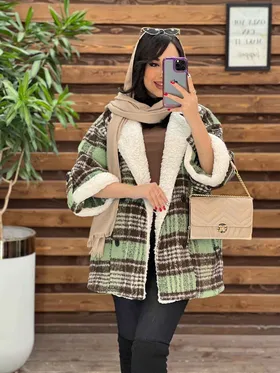 پالتو چهارخونه یقه خز