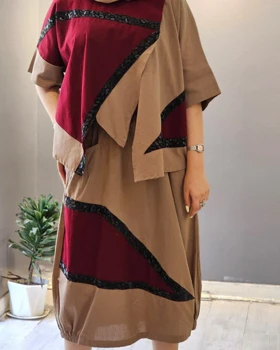 ست شومیز و دامن زنانه چرم دوزی رنگ ترکیبی نسکافه ای زرشکی لینن وارداتی 7138