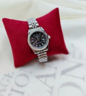 ساعت مچی رولکس Rolex زنانه صفحه مشکی بدنه تمام نقره ای