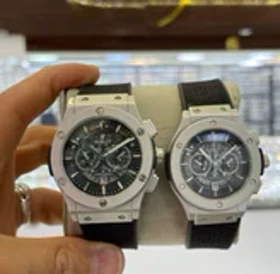 ست ساعت زنانه و مردانه 77706 مشکی و نقره ای