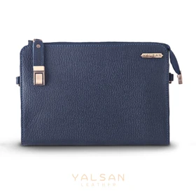 کیف دوشی و دستی چرم یلسان مدل آیسل کد 015-BF (سرمه ای)