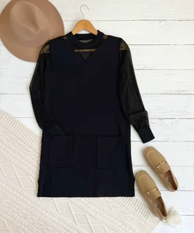 پیراهن بافت آستین و یقه تور کد 2367