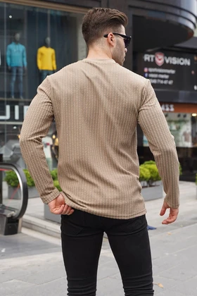 ژاکت اولیه پارچه وافل بژ 6007