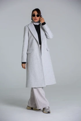 پالتو یقه بلیزر بلند (طوسی)