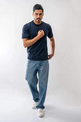 تیشرت آستین کوتاه بافت یقه گرد مردانه