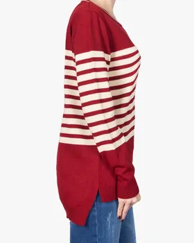 بلوز بافت راه راه افقی زنانه آستین بلند