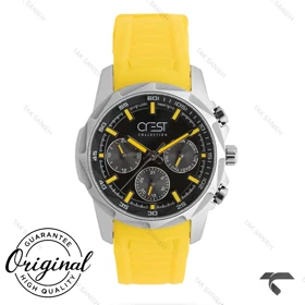 ساعت کرست مردانه 6323-2 صفحه مشکی بند زرد Crest-11004-G