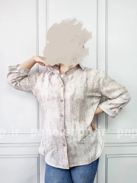 شومیز مانتویی گازوئیلی آستین پاکتی