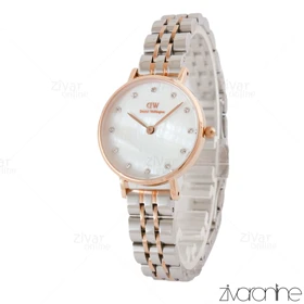 ساعت دنیل ولینگتون زنانه رزگلد صفحه سفید ایندکس نگین‌دار 105410