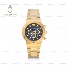 ساعت مچی ورساچه کورنوگراف بند طلایی صفحه آبی رویال Versace