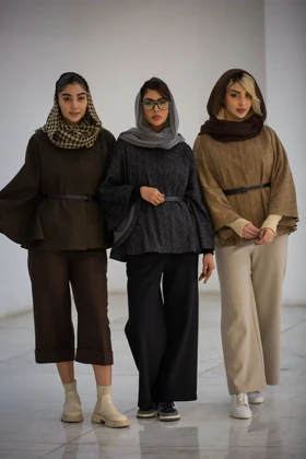 پالتو پانچ ژاکارد کمربنددار