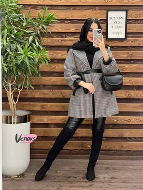 پالتو طرحدار سرآستین چرم