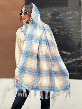 شال موهر چهارخونه لمه دار