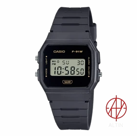 ساعت مچی دیجیتال کاسیو Casio مدل F91WB-8ADF اورجینال با تم مشکی و طلایی مینیمال
