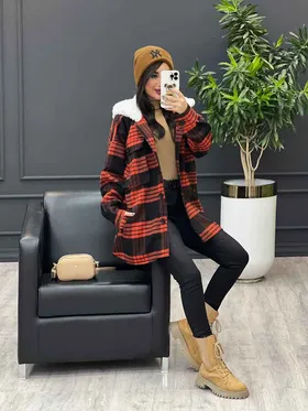 پالتو چهارخانه کلاه تدی
