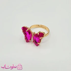 انگشتر زنانه طرح پروانه کریستالی سرخابی فری سایز کد 48