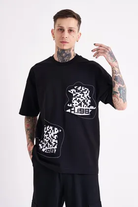 تیشرت مشکی مردانه Dama Patch Oversize M1966