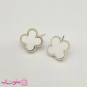 گوشواره میخی دخترانه سفید طرح ونکلیف آبکاری نقره کیفیت مستر کد 240