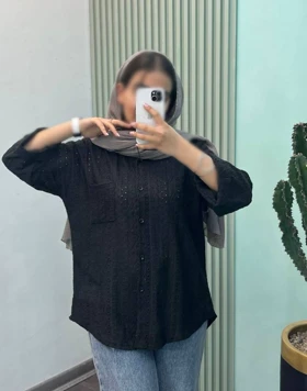 شومیز مانتویی مراکشی مدل صنم کد 50225 (مشکی)